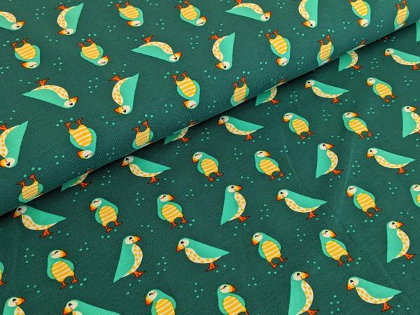 Reststück Baumwolljersey Vogel Puffin Petrol 50 x 150 cm